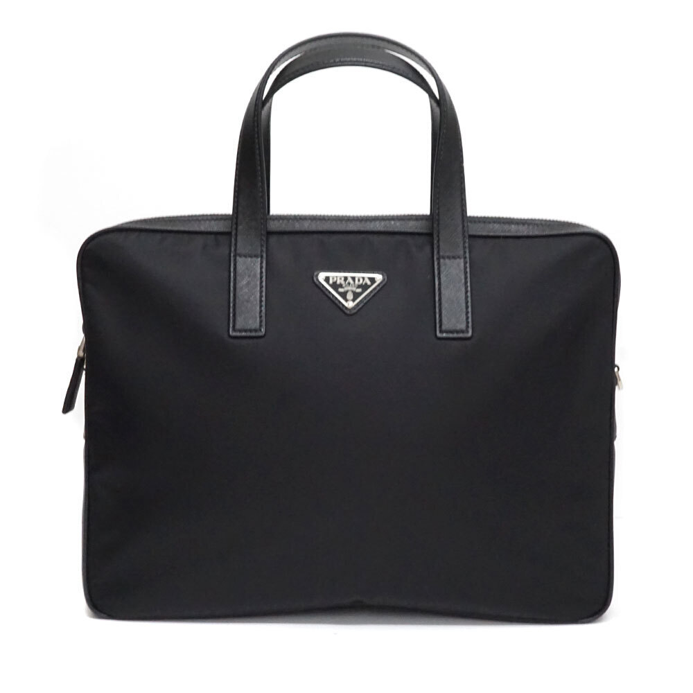 Prada ReNylon Saffiano leather briefcase black